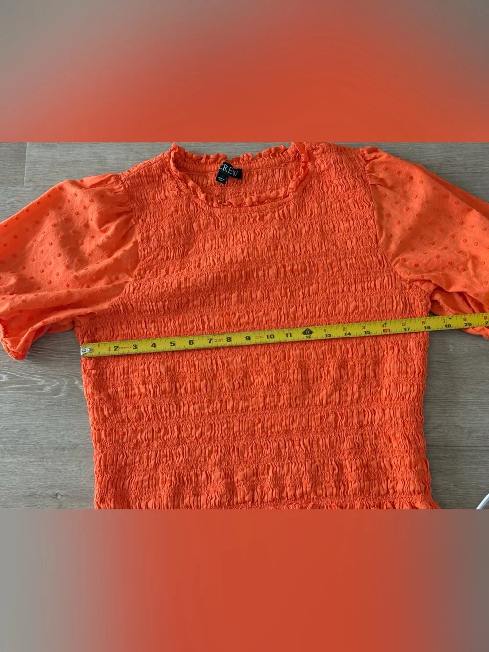 J. Crew Puff Sleeve Textured Voile Smocked Top Orange Cottagecore Preppy Large